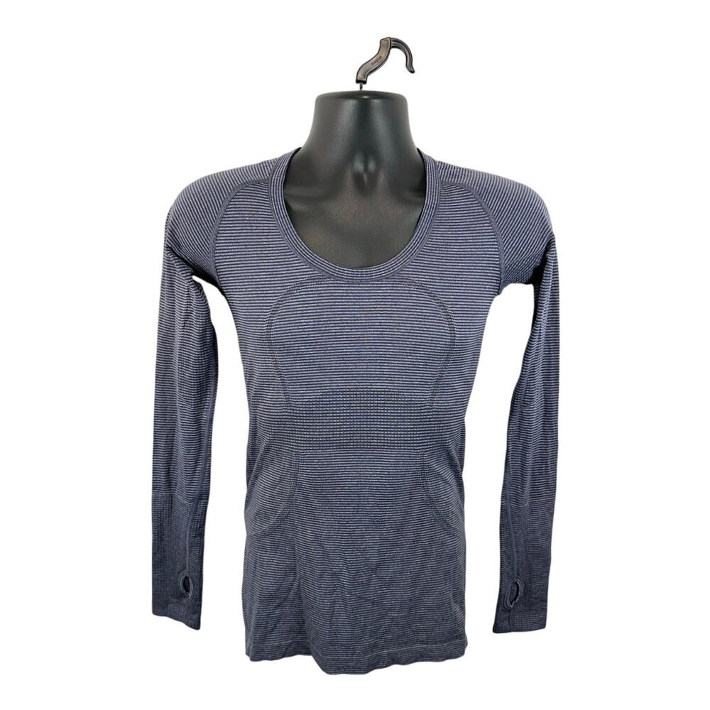 Lululemon Swiftly Longsleeve Size 6 Navy Blue Striped Athletic Running Yoga
